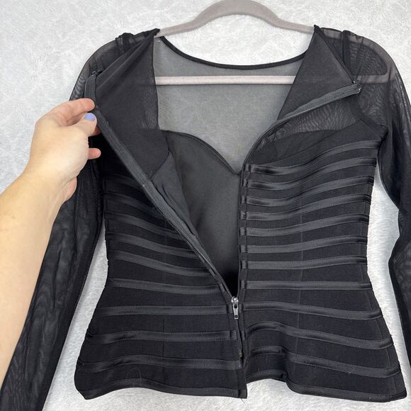 Vtg Y2K Bustier Top Womens 6 Black Sheer Mesh Party Grunge Whimsigoth Sexy Edgy - Picture 7 of 15